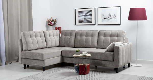 Диван-кровать угловой Арно ТД 563 велюр Лаки 02 серый жемчуг, Vertical 910 молочно-серый, сборка на любую сторону