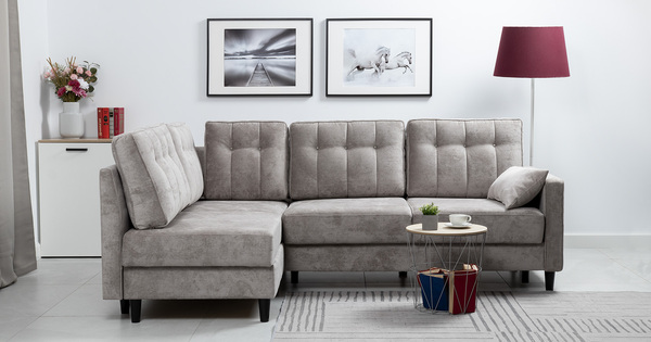 Диван-кровать угловой Арно ТД 563 велюр Лаки 02 серый жемчуг, Vertical 910 молочно-серый, сборка на любую сторону