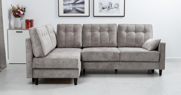 Диван-кровать угловой Арно ТД 563 велюр Лаки 02 серый жемчуг, Vertical 910 молочно-серый, сборка на любую сторону