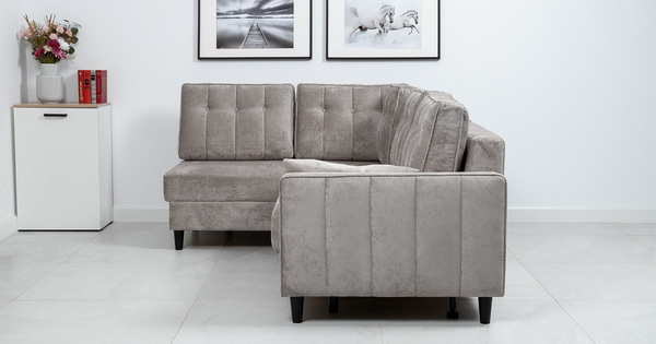 Диван-кровать угловой Арно ТД 563 велюр Лаки 02 серый жемчуг, Vertical 910 молочно-серый, сборка на любую сторону