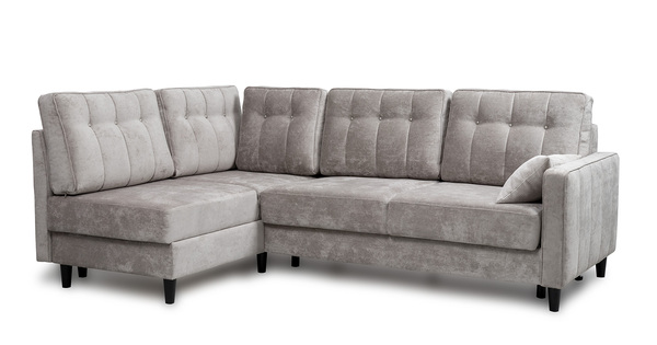 Диван-кровать угловой Арно ТД 563 велюр Лаки 02 серый жемчуг, Vertical 910 молочно-серый, сборка на любую сторону