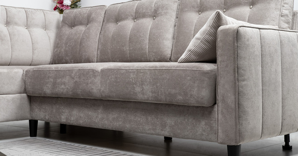 Диван-кровать угловой Арно ТД 563 велюр Лаки 02 серый жемчуг, Vertical 910 молочно-серый, сборка на любую сторону