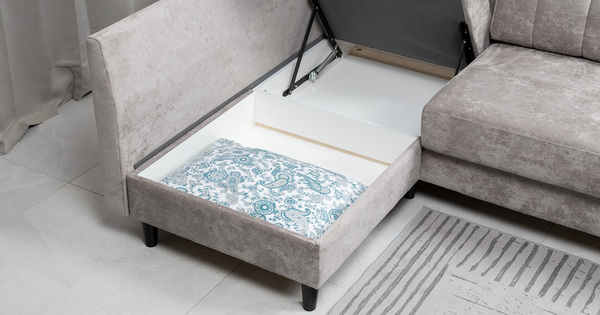 Диван-кровать угловой Арно ТД 563 велюр Лаки 02 серый жемчуг, Vertical 910 молочно-серый, сборка на любую сторону