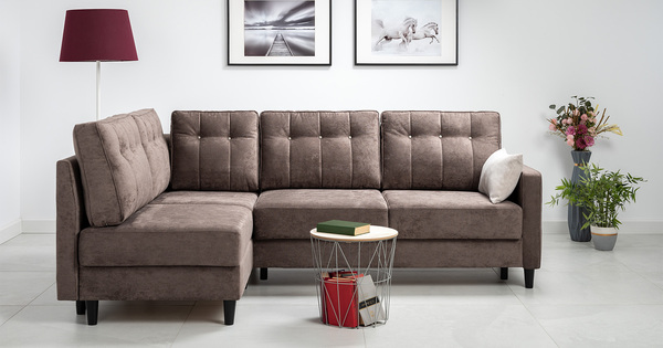 Диван-кровать угловой Арно ТД 564 велюр Лаки 06 коричневый перламутр, Vertical 910 молочно-серый, сборка на любую сторону