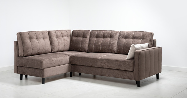 Диван-кровать угловой Арно ТД 564 велюр Лаки 06 коричневый перламутр, Vertical 910 молочно-серый, сборка на любую сторону