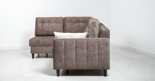 Диван-кровать угловой Арно ТД 564 велюр Лаки 06 коричневый перламутр, Vertical 910 молочно-серый, сборка на любую сторону