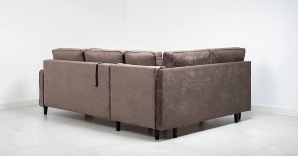 Диван-кровать угловой Арно ТД 564 велюр Лаки 06 коричневый перламутр, Vertical 910 молочно-серый, сборка на любую сторону