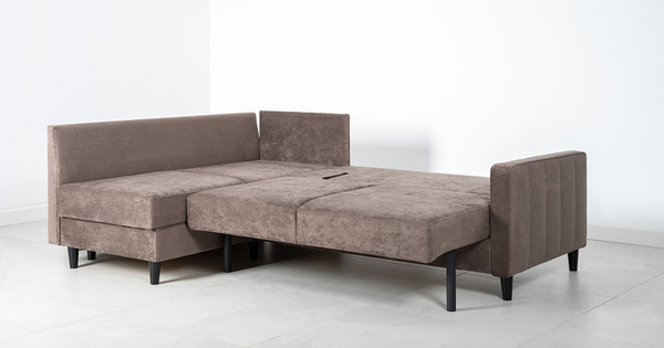 Диван-кровать угловой Арно ТД 564 велюр Лаки 06 коричневый перламутр, Vertical 910 молочно-серый, сборка на любую сторону