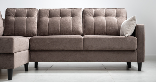 Диван-кровать угловой Арно ТД 564 велюр Лаки 06 коричневый перламутр, Vertical 910 молочно-серый, сборка на любую сторону