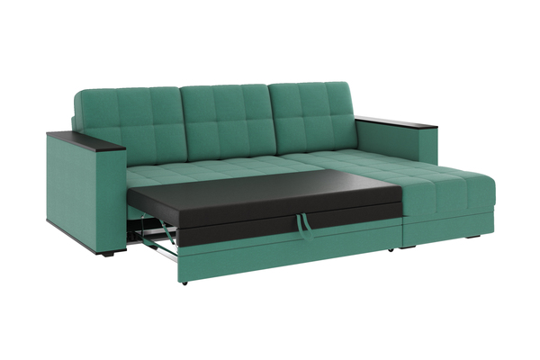Диван-кровать угловой Атлант велюр зеленый со спальным местом (сборка на любую сторону)