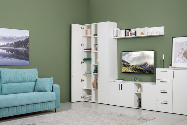 Шкаф-пенал Эйр 16.324.01 белый РЕ шагрень, собирается на любую сторону