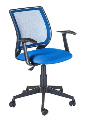 Кресло на колесах Эксперт Т эрго черное сидение TW,спинка синий, подлокотник пластик Т образный, крестовина пластик, без качания