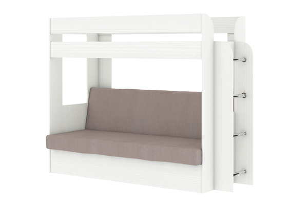 Кровать детская двухъярусная Карамель 75 бодега светлая, диван - велюр Вивальди 22 стоун коричневый (сборка на любую сторону) спальное место верх 80х190, низ 120х185