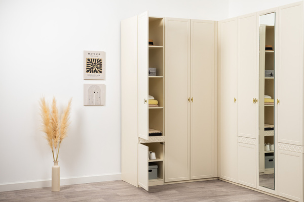 Шкаф-пенал Марион 16.340.01 слоновая кость С341 PE, слоновая кость 6898 ПВХ (собирается на любую сторону)