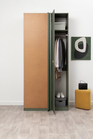 Шкаф угловой Марион 16.339 дымчатый зеленый K521, олива шагрень AG 1050 ПВХ (собирается на любую сторону)