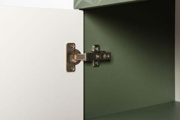 Гостиная Марион композиция 2 дымчатый зеленый K521, олива шагрень AG 1050 ПВХ, белый PE шагрень (собирается на любую сторону)