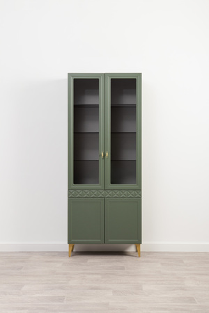 Гостиная Марион композиция 2 дымчатый зеленый K521, олива шагрень AG 1050 ПВХ, белый PE шагрень (собирается на любую сторону)