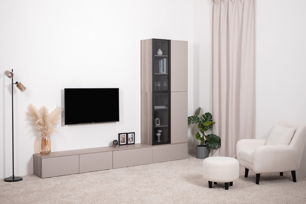 Гостиная Роквуд композиция 1 Эмили Блаш U9135, Крем 2482 ПВХ, закаленное тонированное стекло, собирается на любую сторону