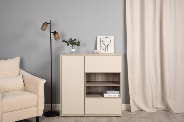 Комод Тайл 16.236 сатин 7045 SU, эмили блаш U9135, белый PE шагрень, собирается на любую сторону