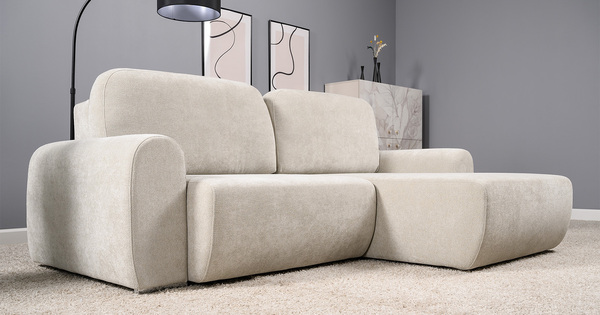 Диван-кровать угловой Тэдди 1505 композиция 2, букле Pique 010 светло-серый, модульная система, сборка на любую сторону