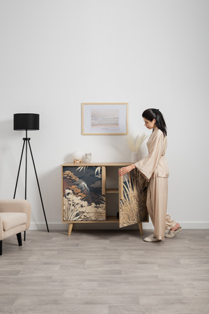 Комод Току 16.230.04 гикори рокфорд натуральный KO86 PW, белый PE шагрень, фотопечать